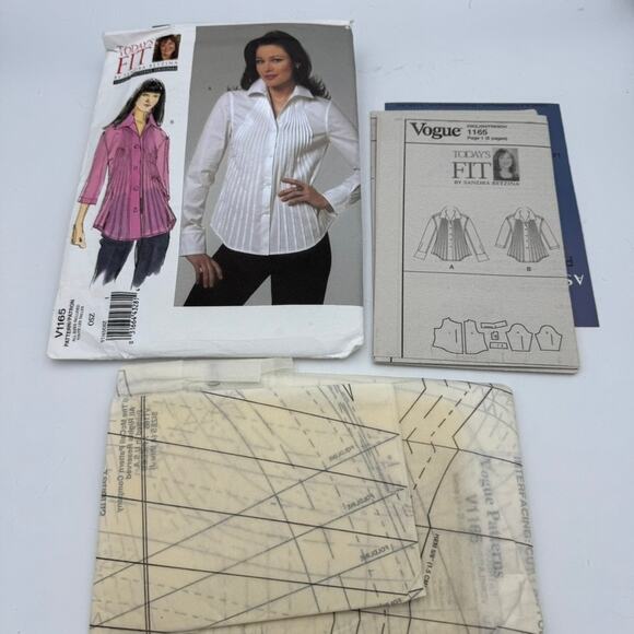 UNCUT Vogue V1165 Today's Fit by Sandra Betzina Pleated Blouse Pattern OSZ OOP - Picture 3 of 7